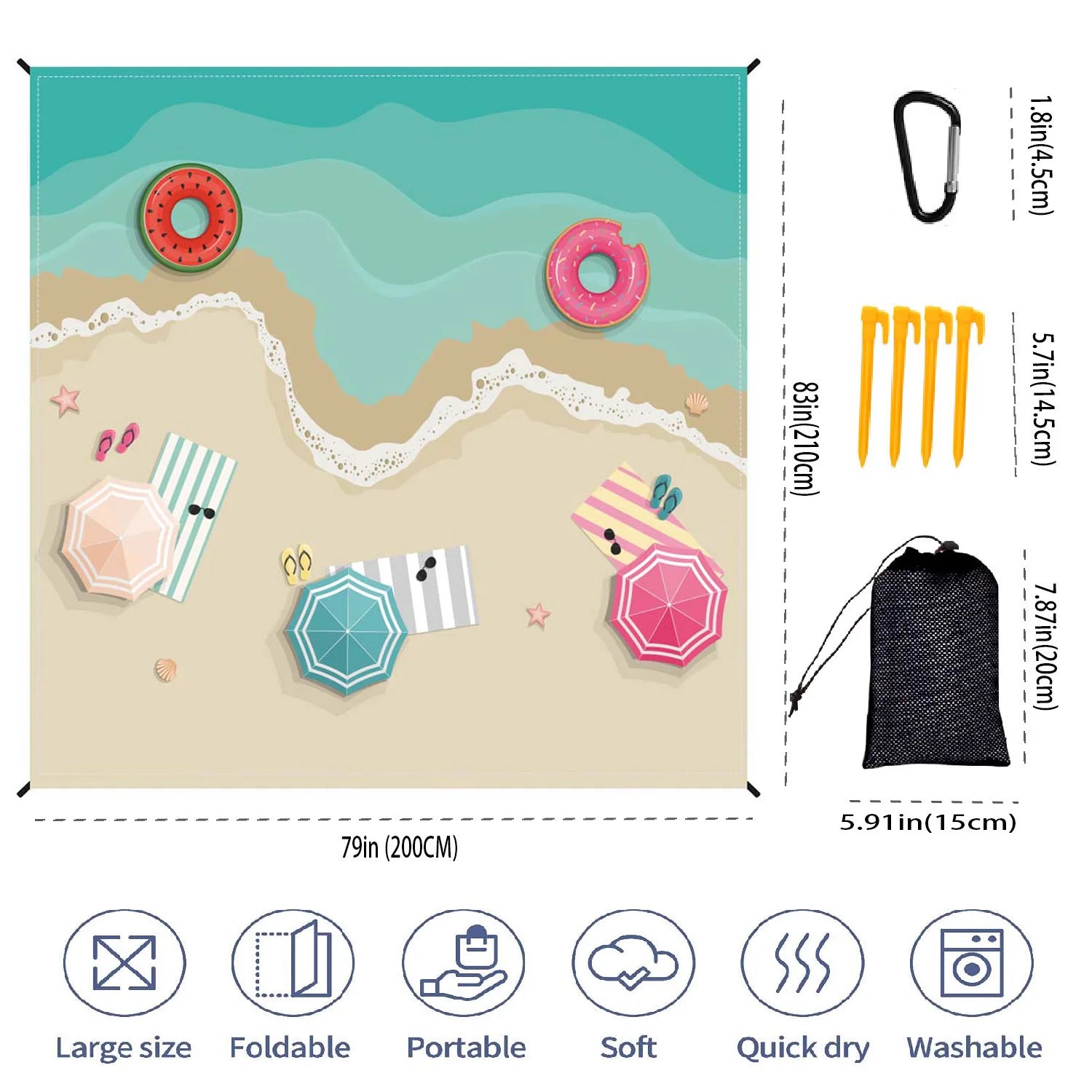 Beach Mat Outdoor Picnic Sandproof Waterproof Soft Comfortable Material Light Weight Portable for Beach Outdoor Travel Camping