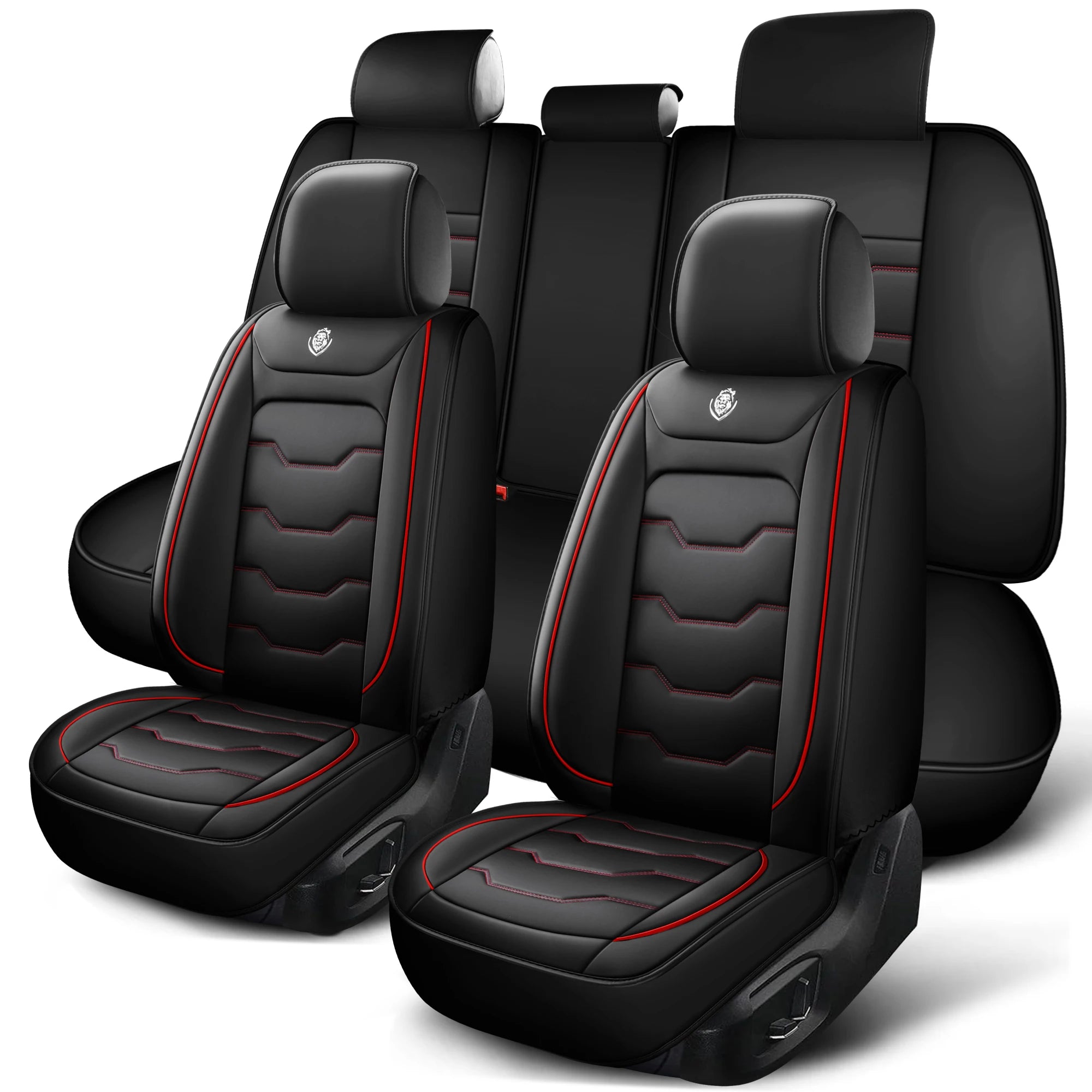 Car seat cover, 5-seater universal, suitable for 90% of 5-seater models,Waterproof leather car interior, (Black/Red)
