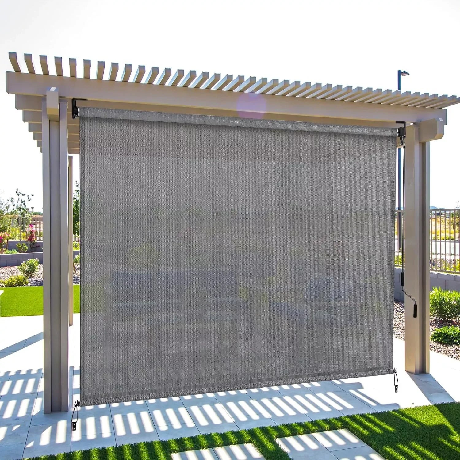 Outdoor Roller Sun Shade HDPE Patio Privacy Shades Screen Aluminum,Cordless Patio Roll Up Blinds, Exterior Shade Cloth Roll