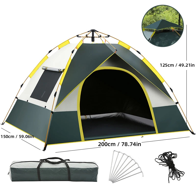 A family camping tent with automatic pop-up tent, suitable for 3-4 people, suitable for camping and hiking backpacking