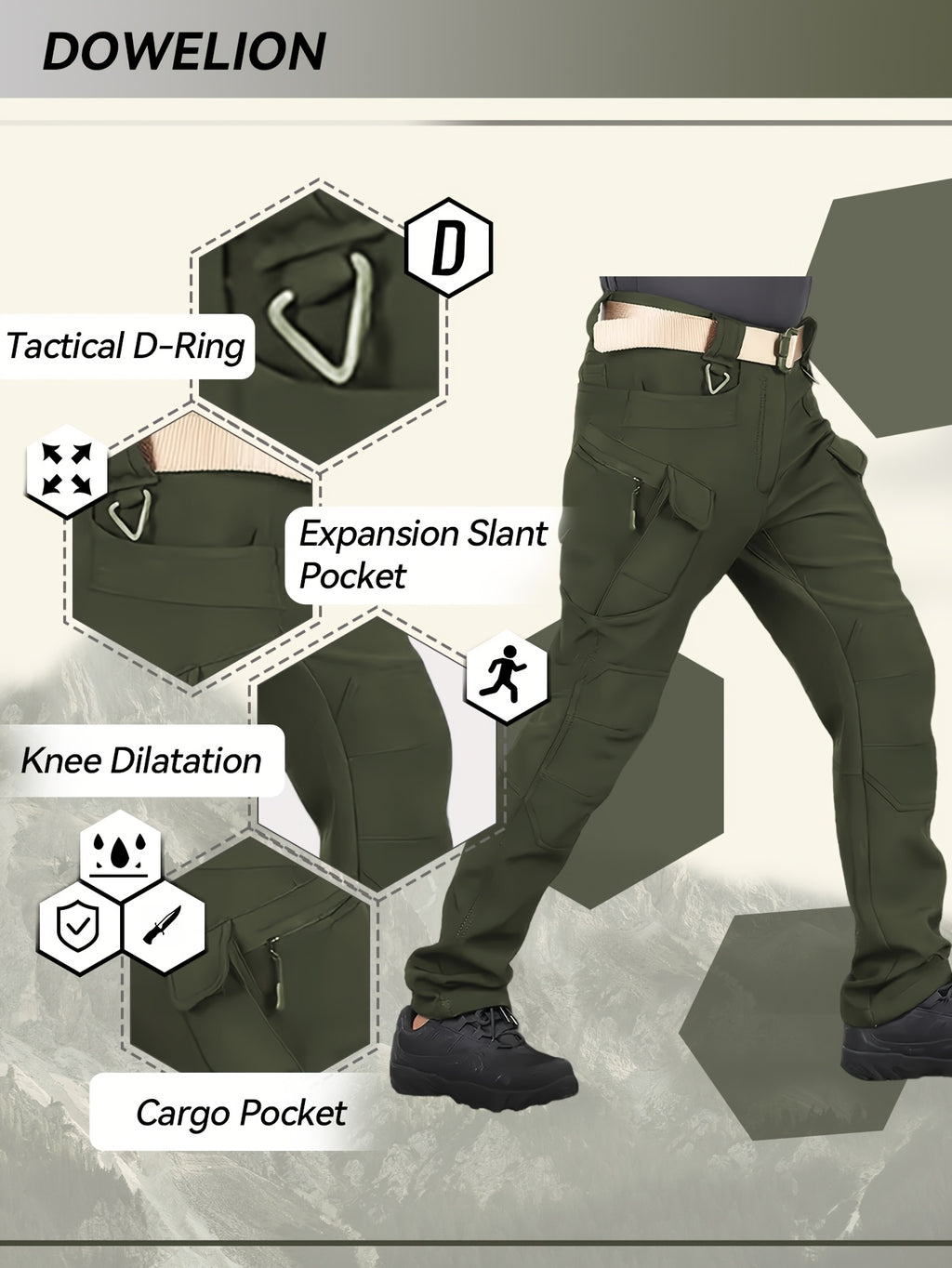 Men's 2pcs Fleece-Lined Hooded Jacket & Pants Set - Windproof Softshell Winter Clothing, Full-Zip Mummy-Like Zipper, Multi-Pocket Shell (Grey/Black) for Skiing, Hiking, Snow Sports - Thermal Outfit, Mens Clothes, Workwear For