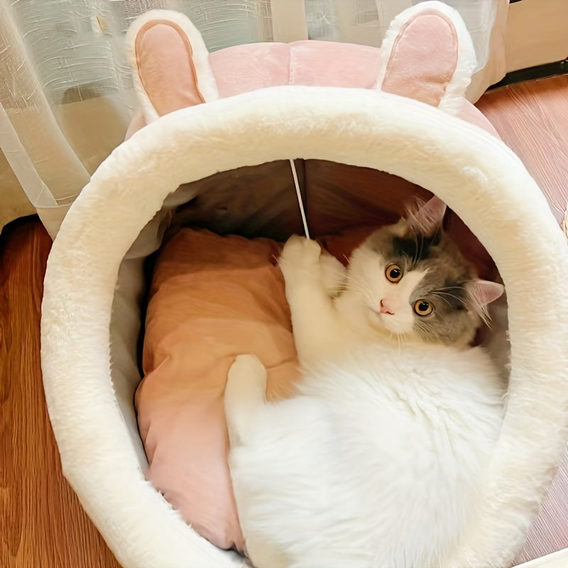 Soft Comfort Cat Cave Bed - 1pc One Cat House Tent with Washable Cushioned Pillow, Anti Slip Bottom