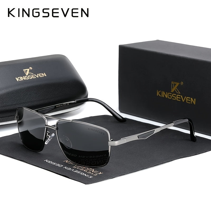 KINGSEVEN, Classic Premium Square Polarized Fashion Glasses, Aluminum Frame Double Bridges Fashion Glasses, For Men Women Casual Business Outdoor Sports Party Vacation Travel Driving Fishing Supply Photo Prop, Ideal Choice Fo