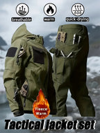 Men's 2pcs Fleece-Lined Hooded Jacket & Pants Set - Windproof Softshell Winter Clothing, Full-Zip Mummy-Like Zipper, Multi-Pocket Shell (Grey/Black) for Skiing, Hiking, Snow Sports - Thermal Outfit, Mens Clothes, Workwear For