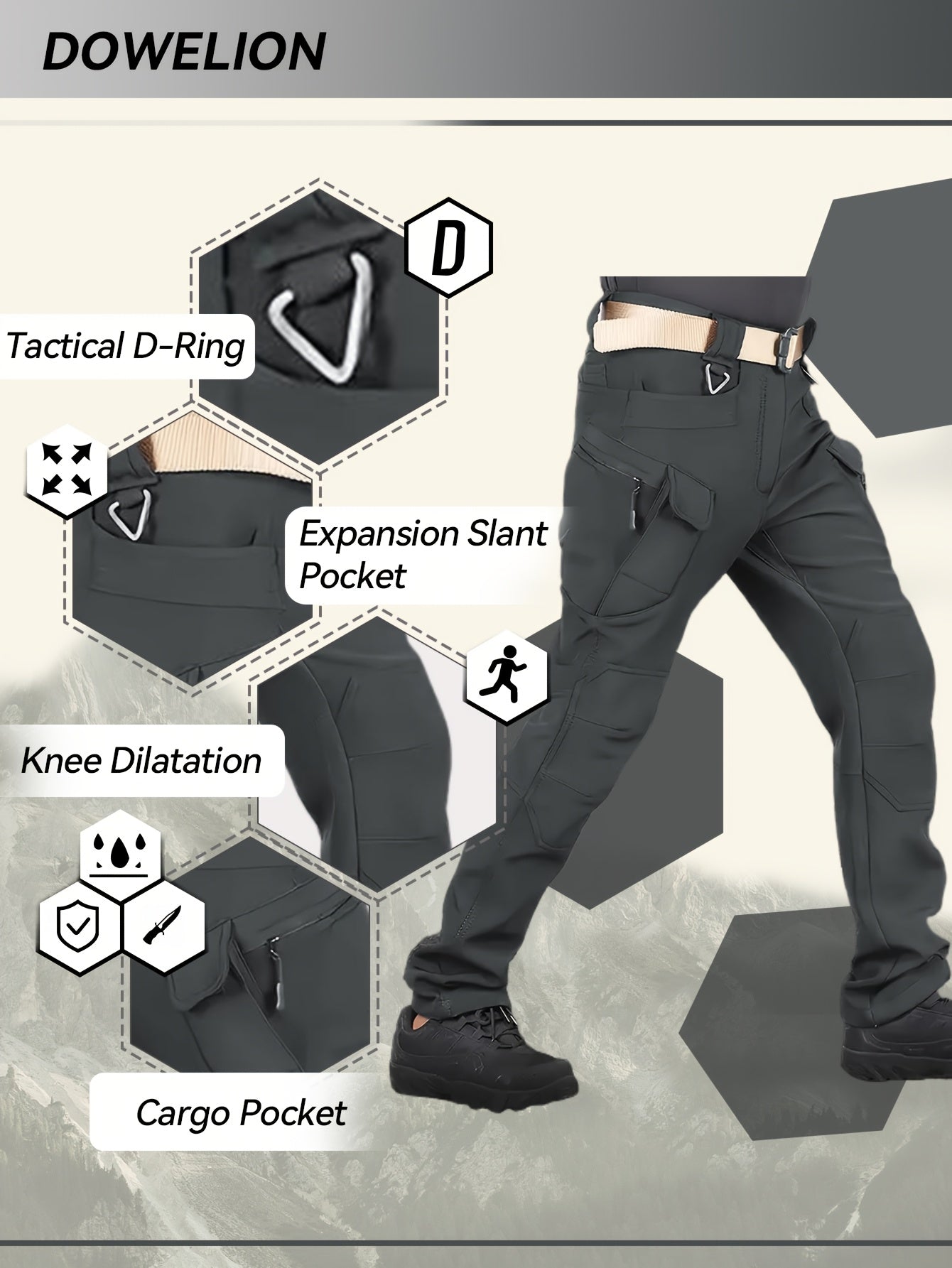 Men's 2pcs Fleece-Lined Hooded Jacket & Pants Set - Windproof Softshell Winter Clothing, Full-Zip Mummy-Like Zipper, Multi-Pocket Shell (Grey/Black) for Skiing, Hiking, Snow Sports - Thermal Outfit, Mens Clothes, Workwear For