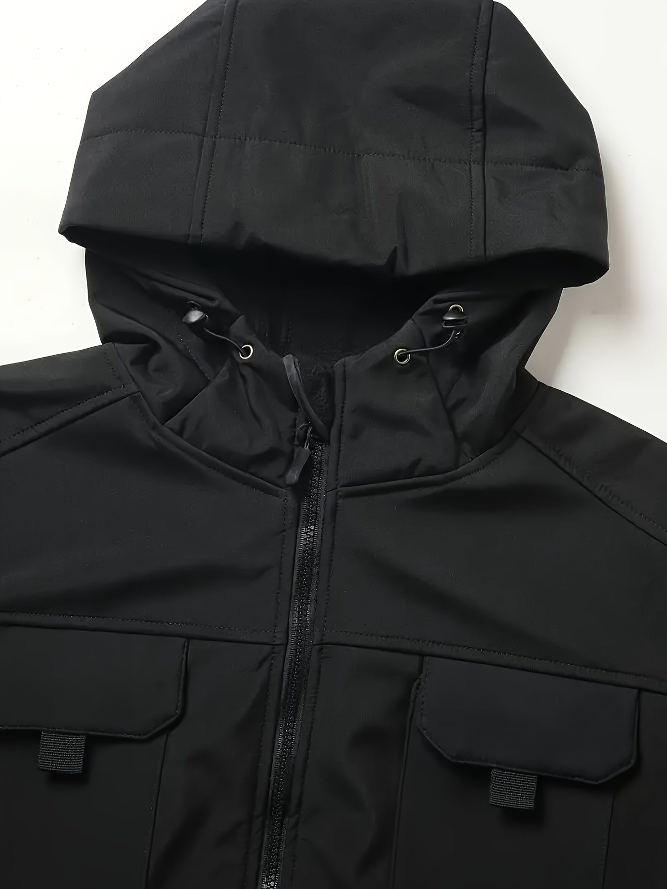 Men's 2pcs Fleece-Lined Hooded Jacket & Pants Set - Windproof Softshell Winter Clothing, Full-Zip Mummy-Like Zipper, Multi-Pocket Shell (Grey/Black) for Skiing, Hiking, Snow Sports - Thermal Outfit, Mens Clothes, Workwear For