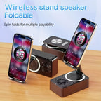 3-in-1 Portable Cell Phone Stand - Wireless Speaker with HD Surround Sound, Induction Speaker, Compatible with Any Smartphones, Phones, and Tablets for Home and Outdoor Use