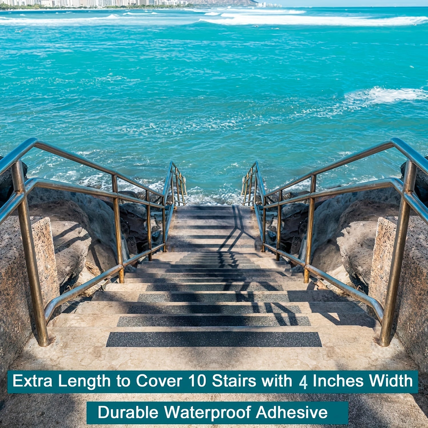 Heavy Duty Non-Slip Outdoor Stair Treads - 4x30 Inch (10-Pack) Industrial/Sturdy Adhesive Step Grips with Pre-Cut 80 Grit Anti-Slip Tape - All-Weather Vinyl Treads for Stairs, Decks, Skateboards, Commercial/Residential Use -