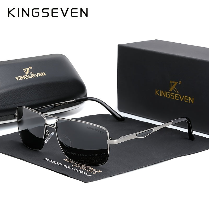 KINGSEVEN, Classic Premium Square Polarized Fashion Glasses, Aluminum Frame Double Bridges Fashion Glasses, For Men Women Casual Business Outdoor Sports Party Vacation Travel Driving Fishing Supply Photo Prop, Ideal Choice Fo