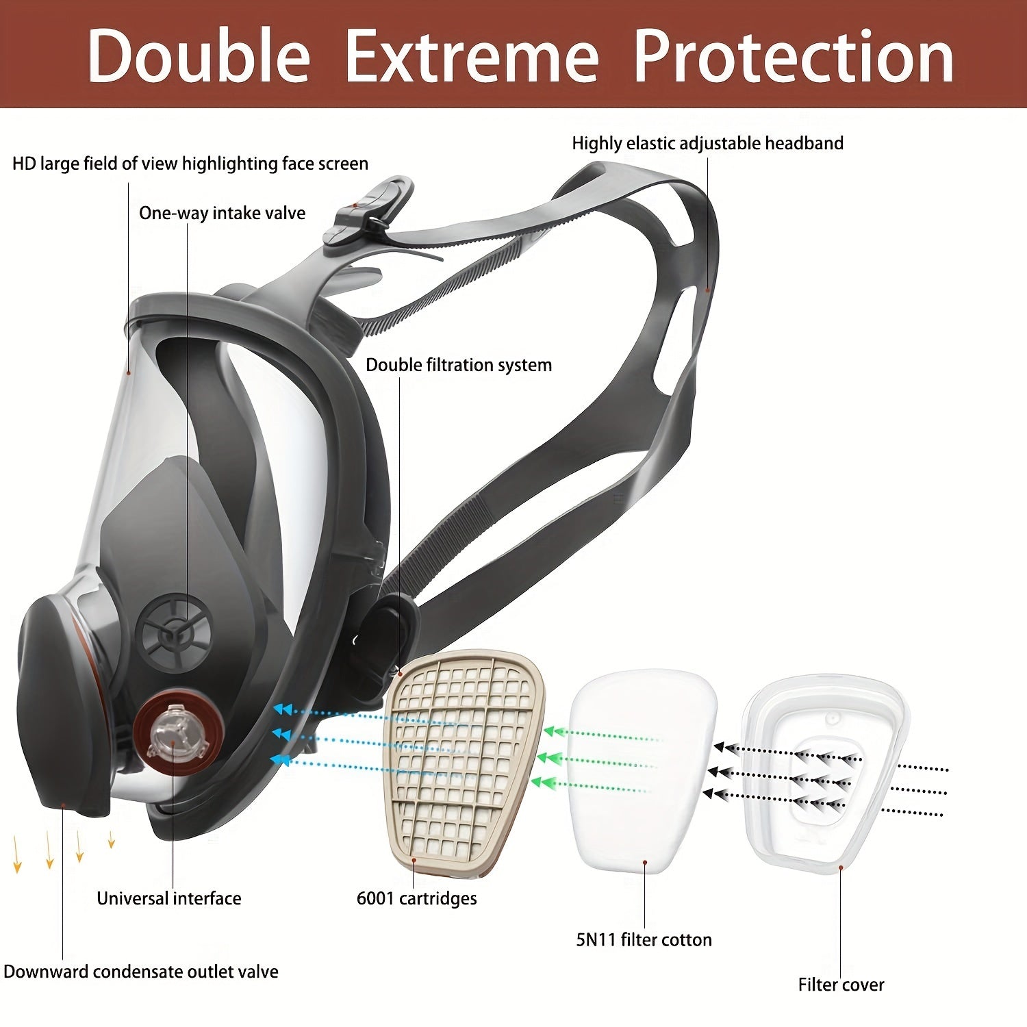 6800 Gas Mask Full Face Large Size Respirator Reusable Full Face Respirator Gas Paint Sprayer Chemical Wood working Dust