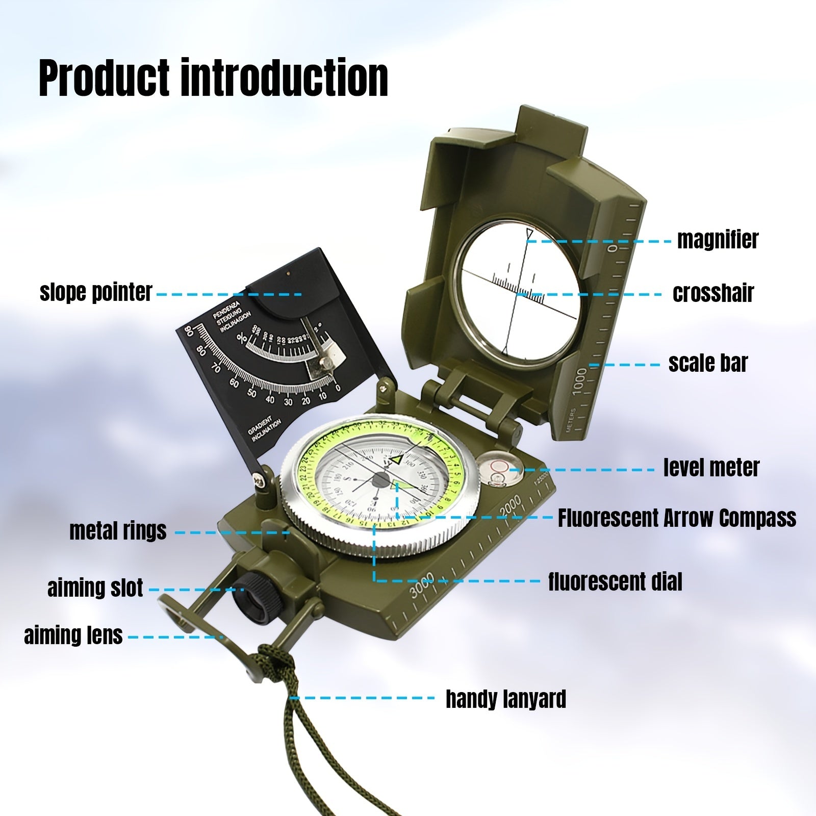 Multifunctional Luminous Dial Waterproof Anti-fog Accurate Compass For Hiking Camp