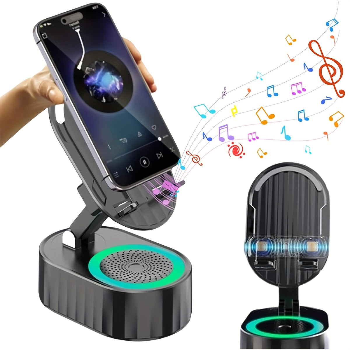 1pc Multi-function Portable 5-in-1 Wireless Connection Speaker, Wireless Induction Speaker, Mobile Phone Stand Form Multi-function Speaker, Adjustable Power Supply And Color Environmental Lights, Button Control, Enhanced Smar