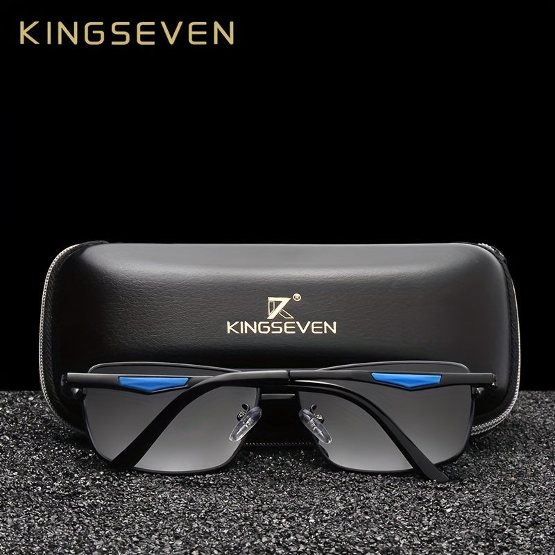KINGSEVEN, Classic Premium Square Polarized Fashion Glasses, Aluminum Frame Double Bridges Fashion Glasses, For Men Women Casual Business Outdoor Sports Party Vacation Travel Driving Fishing Supply Photo Prop, Ideal Choice Fo