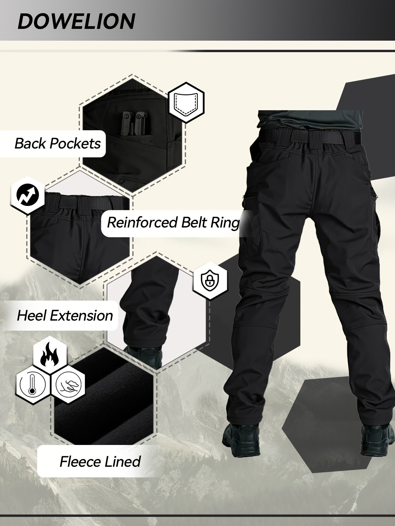 Men's 2pcs Fleece-Lined Hooded Jacket & Pants Set - Windproof Softshell Winter Clothing, Full-Zip Mummy-Like Zipper, Multi-Pocket Shell (Grey/Black) for Skiing, Hiking, Snow Sports - Thermal Outfit, Mens Clothes, Workwear For