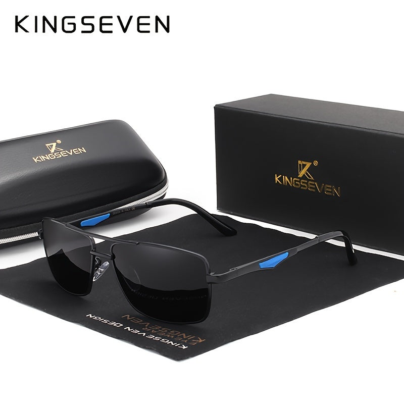 KINGSEVEN, Classic Premium Square Polarized Fashion Glasses, Aluminum Frame Double Bridges Fashion Glasses, For Men Women Casual Business Outdoor Sports Party Vacation Travel Driving Fishing Supply Photo Prop, Ideal Choice Fo