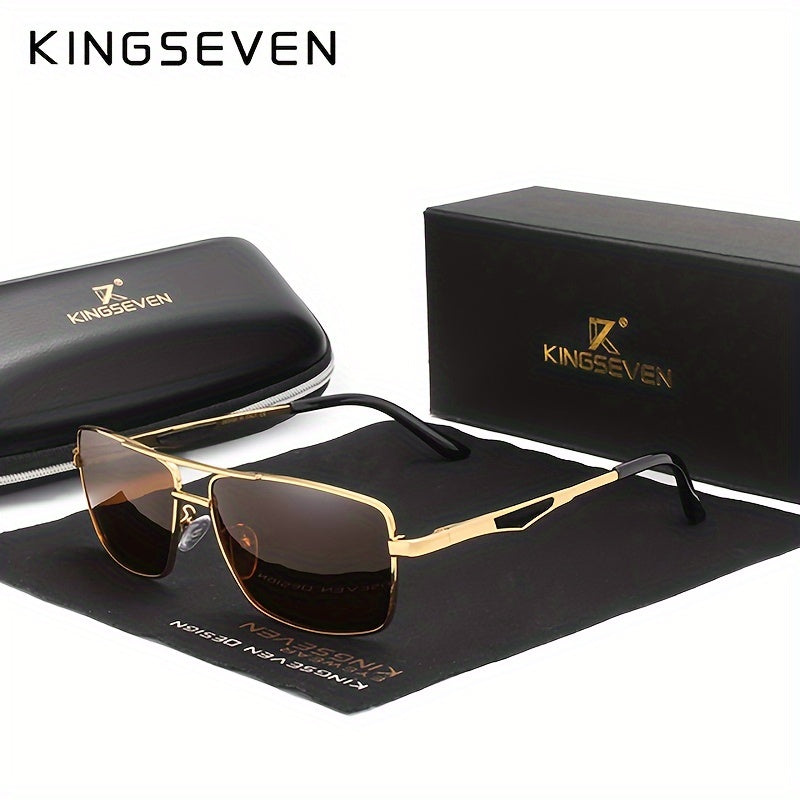 KINGSEVEN, Classic Premium Square Polarized Fashion Glasses, Aluminum Frame Double Bridges Fashion Glasses, For Men Women Casual Business Outdoor Sports Party Vacation Travel Driving Fishing Supply Photo Prop, Ideal Choice Fo