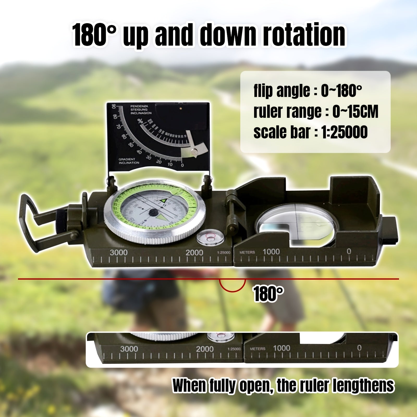 Multifunctional Luminous Dial Waterproof Anti-fog Accurate Compass For Hiking Camp