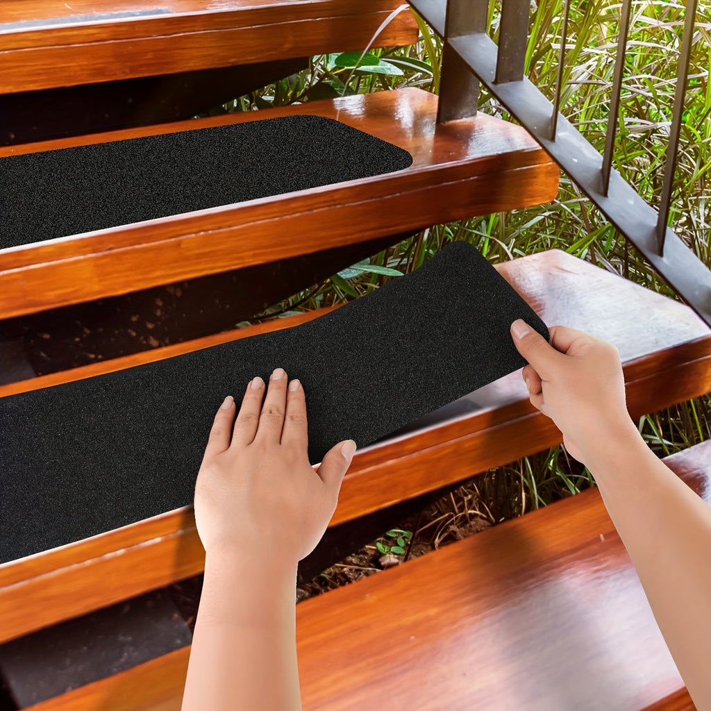 Heavy Duty Non-Slip Outdoor Stair Treads - 4x30 Inch (10-Pack) Industrial/Sturdy Adhesive Step Grips with Pre-Cut 80 Grit Anti-Slip Tape - All-Weather Vinyl Treads for Stairs, Decks, Skateboards, Commercial/Residential Use -