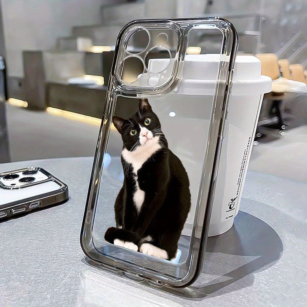 iPhone Black Cat Transparent Case: TPU, Scratch-Resistant, Wireless Charging Compatible, Full Camera Protection