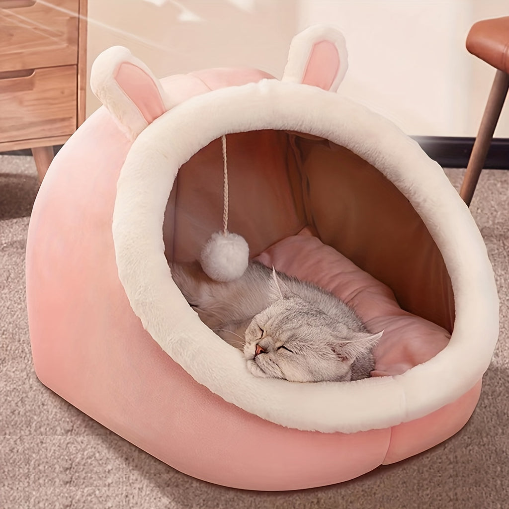 Soft Comfort Cat Cave Bed - 1pc One Cat House Tent with Washable Cushioned Pillow, Anti Slip Bottom