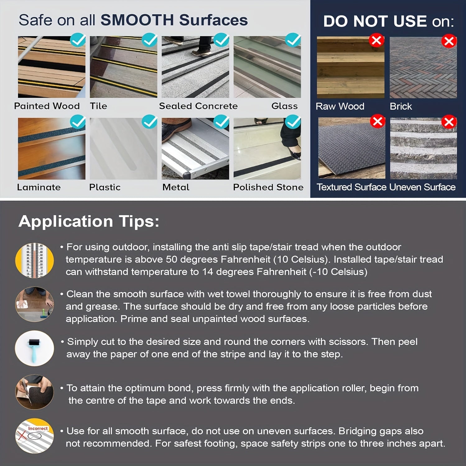 Heavy Duty Non-Slip Outdoor Stair Treads - 4x30 Inch (10-Pack) Industrial/Sturdy Adhesive Step Grips with Pre-Cut 80 Grit Anti-Slip Tape - All-Weather Vinyl Treads for Stairs, Decks, Skateboards, Commercial/Residential Use -