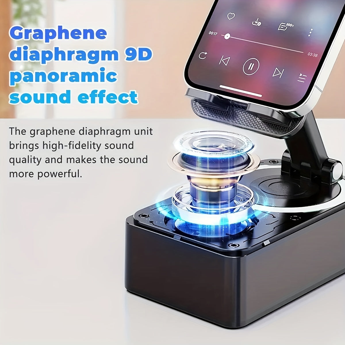 3-in-1 Portable Cell Phone Stand - Wireless Speaker with HD Surround Sound, Induction Speaker, Compatible with Any Smartphones, Phones, and Tablets for Home and Outdoor Use