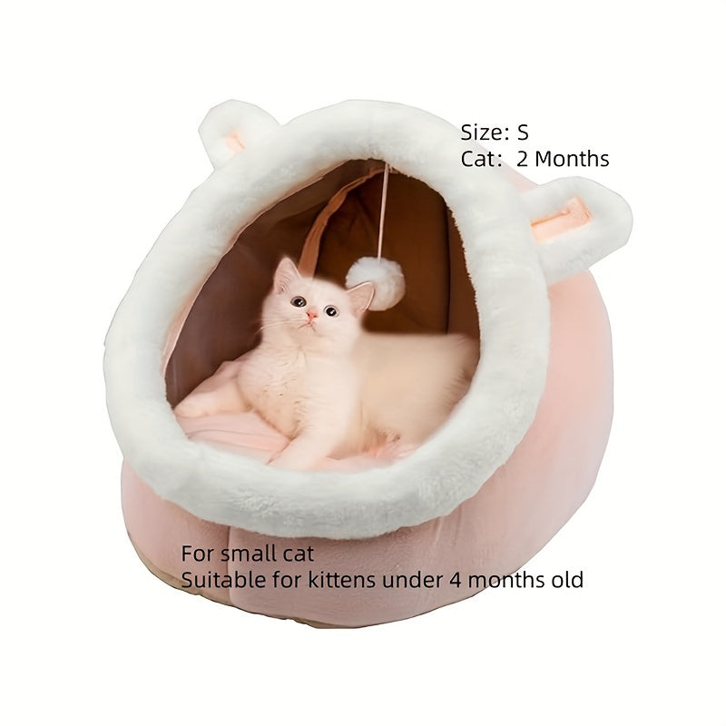 Soft Comfort Cat Cave Bed - 1pc One Cat House Tent with Washable Cushioned Pillow, Anti Slip Bottom