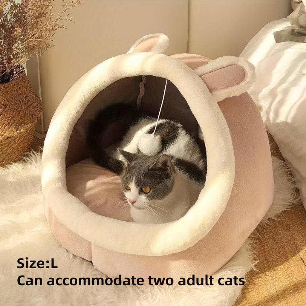 Soft Comfort Cat Cave Bed - 1pc One Cat House Tent with Washable Cushioned Pillow, Anti Slip Bottom