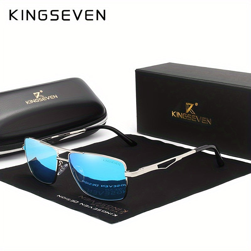 KINGSEVEN, Classic Premium Square Polarized Fashion Glasses, Aluminum Frame Double Bridges Fashion Glasses, For Men Women Casual Business Outdoor Sports Party Vacation Travel Driving Fishing Supply Photo Prop, Ideal Choice Fo