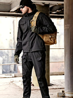 Men's 2pcs Fleece-Lined Hooded Jacket & Pants Set - Windproof Softshell Winter Clothing, Full-Zip Mummy-Like Zipper, Multi-Pocket Shell (Grey/Black) for Skiing, Hiking, Snow Sports - Thermal Outfit, Mens Clothes, Workwear For