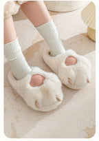 Kawaii Cat Plush Slippers, Warm Fuzzy Slip-On Mules for Women, Cozy Home Slippers