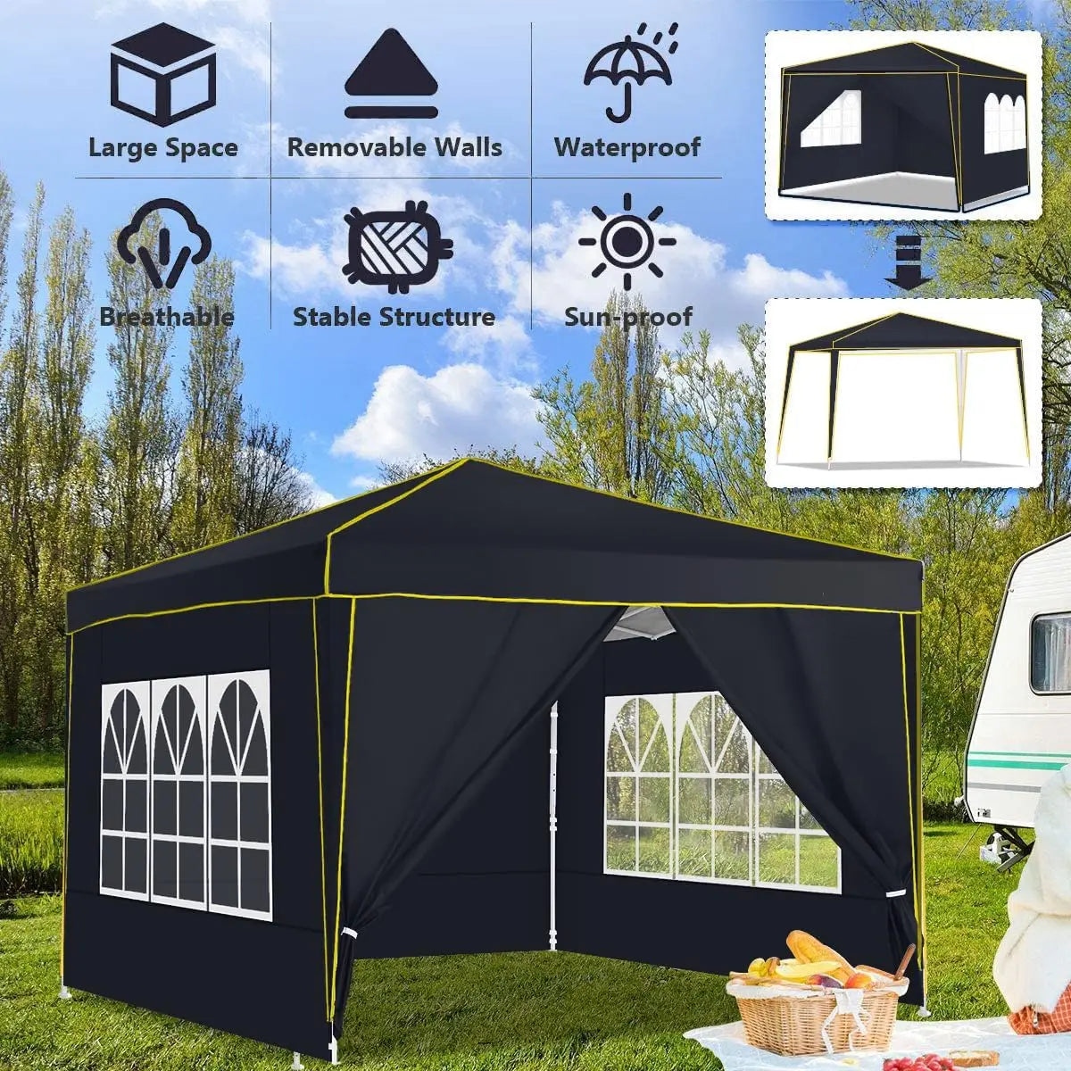 10x10ft Premium Event Canopy with Modular Walls, Heavy Duty Pop Up Tent with Reinforced Frame, Commercial Grade Outdoor Shelter