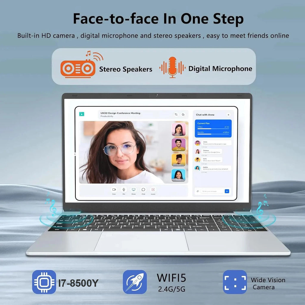 2025 15.6" Windows 11 Pro Laptop Computer Intel Core i7 8500Y 16GB 1TB Laptops Office Computer Fingerprint Unlock Notebook PC