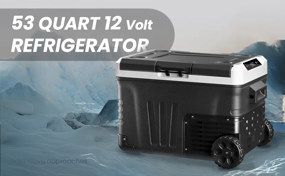 SIMZLIFE 35/50L Car Refrigerator, 12V/24V,110-240V,Portable Freezer,-4℉~68℉ Fridge with Wheel and Basket,For Travel,Camping,RV