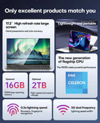 17.3" Computer Laptop intel Celeron N5095 16GB DDR4 1TB SSD Windows 11 Fingerprint Office Laptops Notebook Computer Portable PC