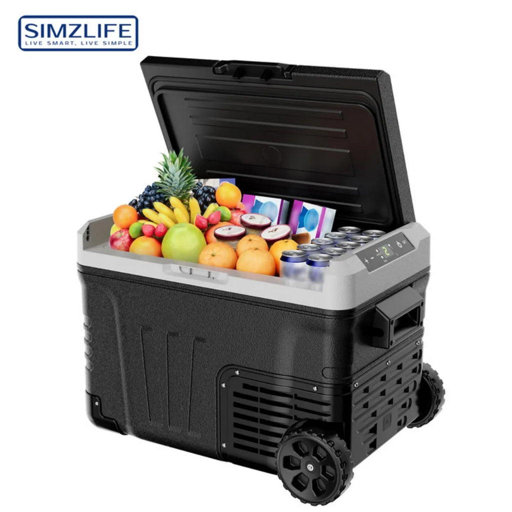 SIMZLIFE 35/50L Car Refrigerator, 12V/24V,110-240V,Portable Freezer,-4℉~68℉ Fridge with Wheel and Basket,For Travel,Camping,RV