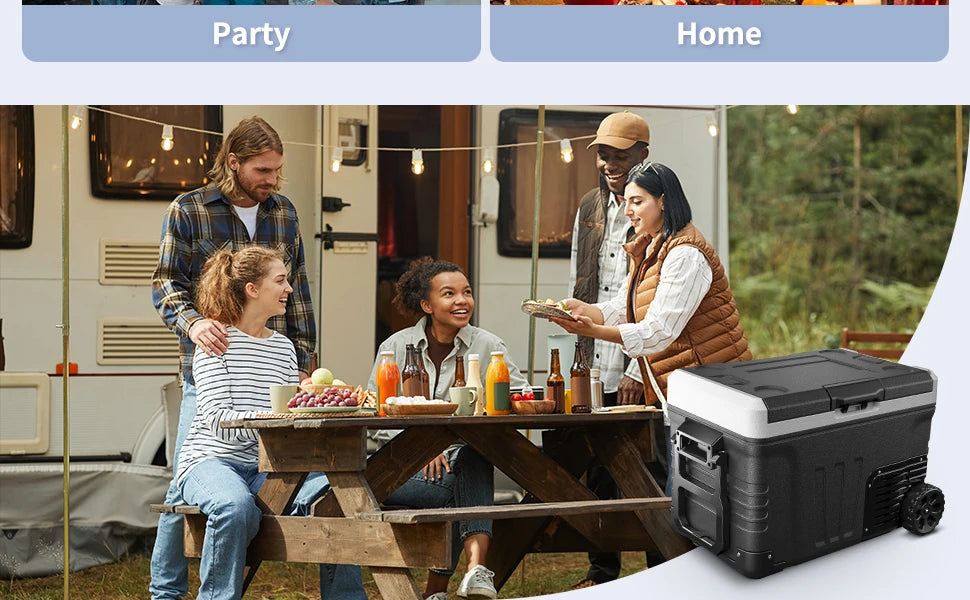 SIMZLIFE 35/50L Car Refrigerator, 12V/24V,110-240V,Portable Freezer,-4℉~68℉ Fridge with Wheel and Basket,For Travel,Camping,RV