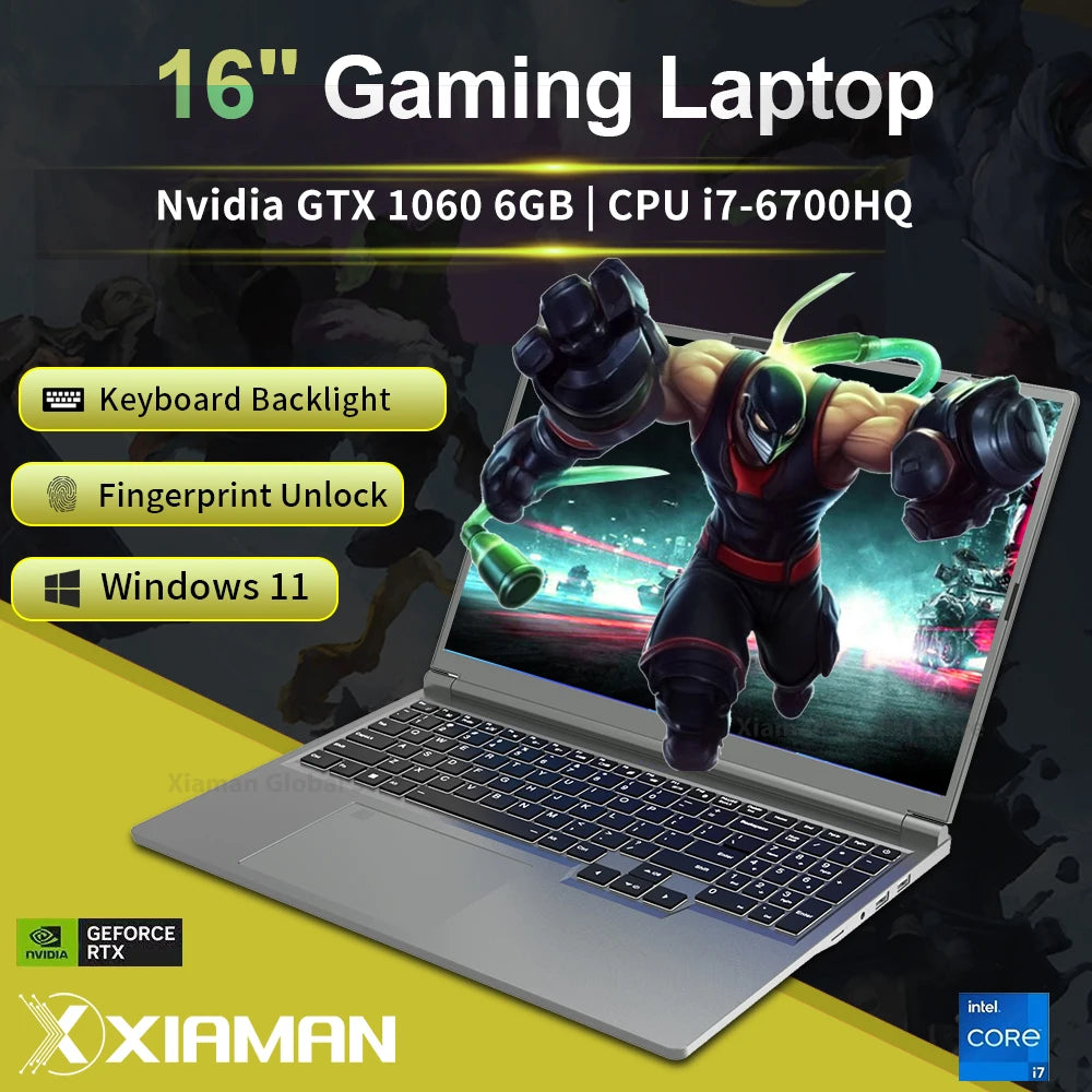 16" Gaming Laptop intel Core i7-6700HQ GTX 1060 IPS 1920*1200 Notebook PC Gamer 16GB DDR4 1TB SSD Windows 11 Pro Laptop Computer