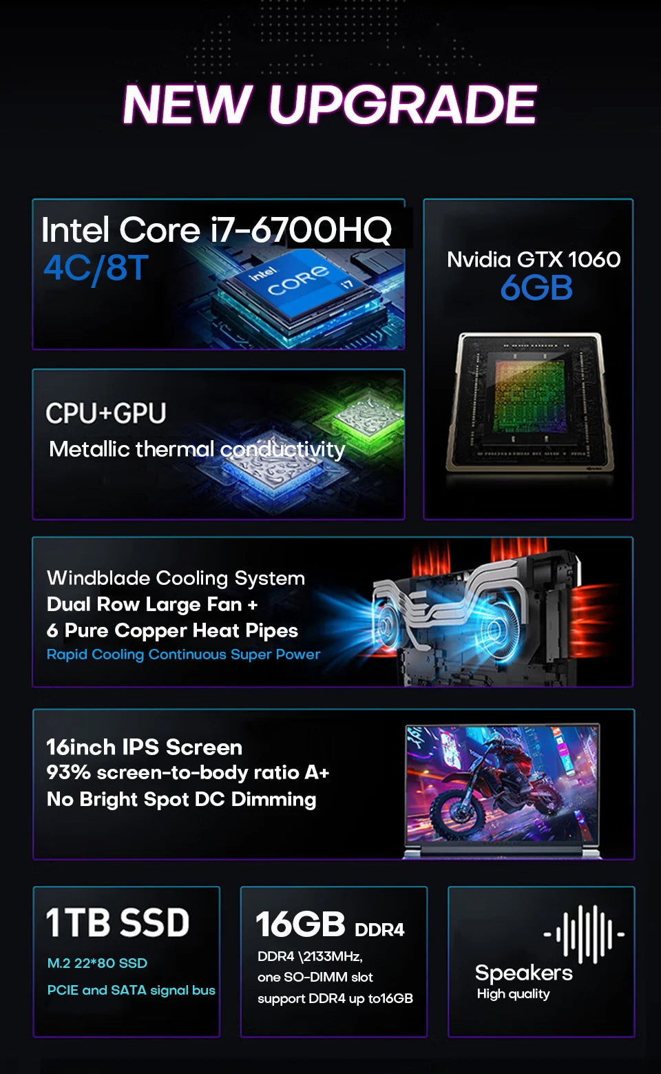 16" Gaming Laptop intel Core i7-6700HQ GTX 1060 IPS 1920*1200 Notebook PC Gamer 16GB DDR4 1TB SSD Windows 11 Pro Laptop Computer