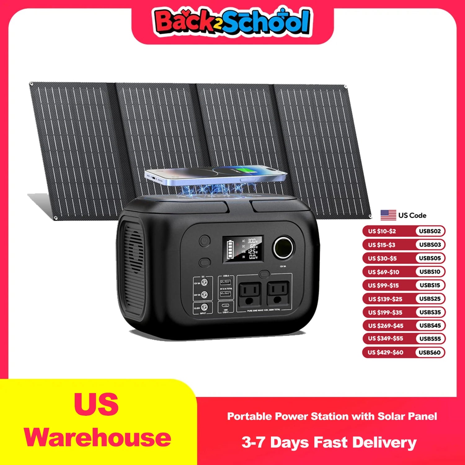 300W 260Wh Portable Power Station with Solar Panels 40W Solar Generator with AC Outlet 110V for Outdoor Garden Travel Camping RV