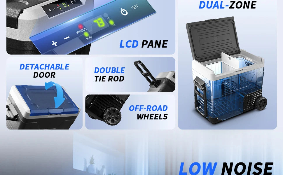 SIMZLIFE 35/50L Car Refrigerator, 12V/24V,110-240V,Portable Freezer,-4℉~68℉ Fridge with Wheel and Basket,For Travel,Camping,RV