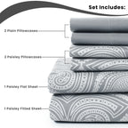Lux Decor 6Pc Paisley Sheet Set – Soft Microfiber, Wrinkle-Free, Luxurious Printed Bed Sheets