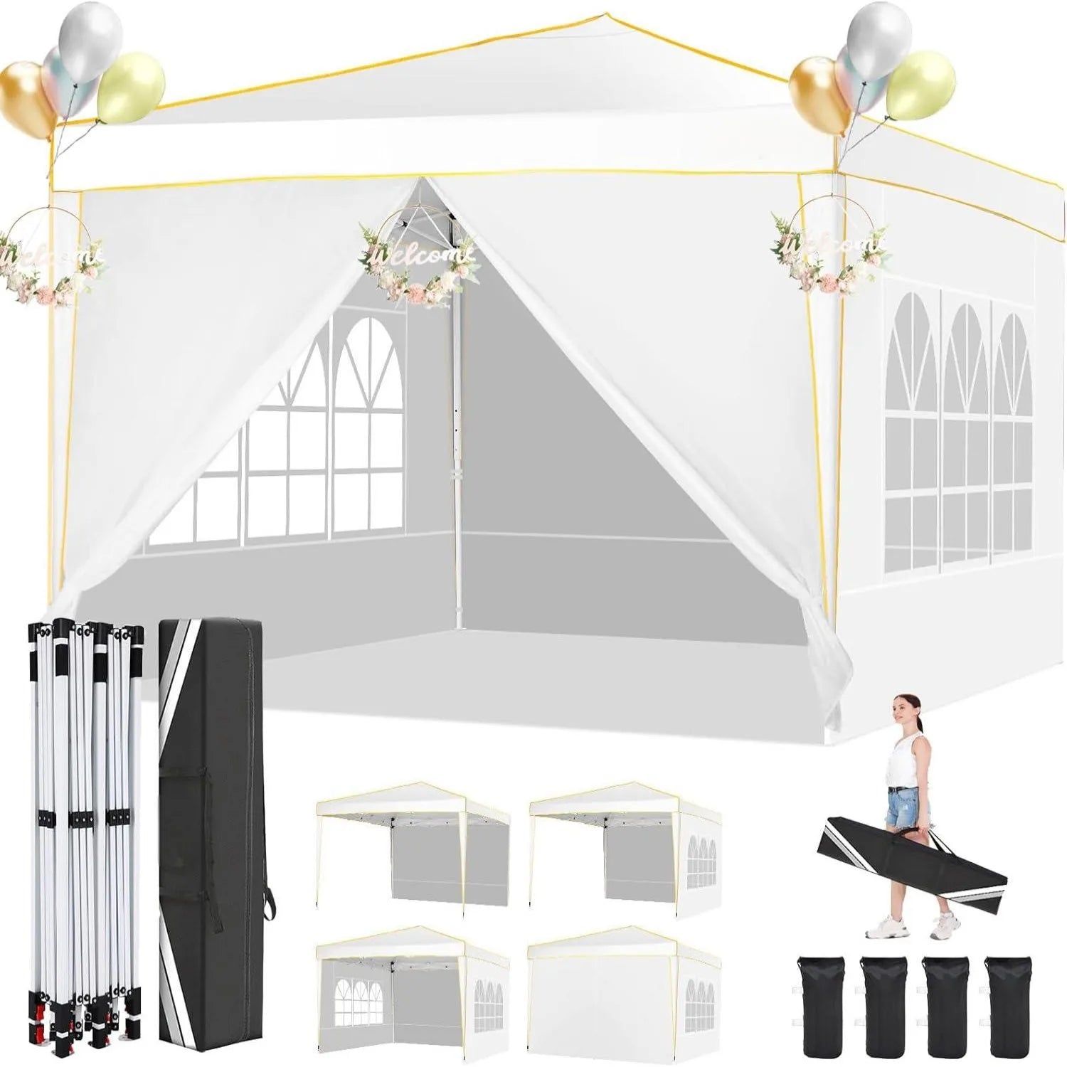 10x10ft Premium Event Canopy with Modular Walls, Heavy Duty Pop Up Tent with Reinforced Frame, Commercial Grade Outdoor Shelter