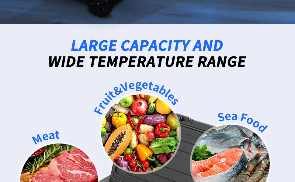 SIMZLIFE 35/50L Car Refrigerator, 12V/24V,110-240V,Portable Freezer,-4℉~68℉ Fridge with Wheel and Basket,For Travel,Camping,RV