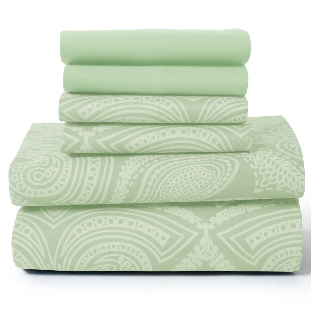 Lux Decor 6Pc Paisley Sheet Set – Soft Microfiber, Wrinkle-Free, Luxurious Printed Bed Sheets