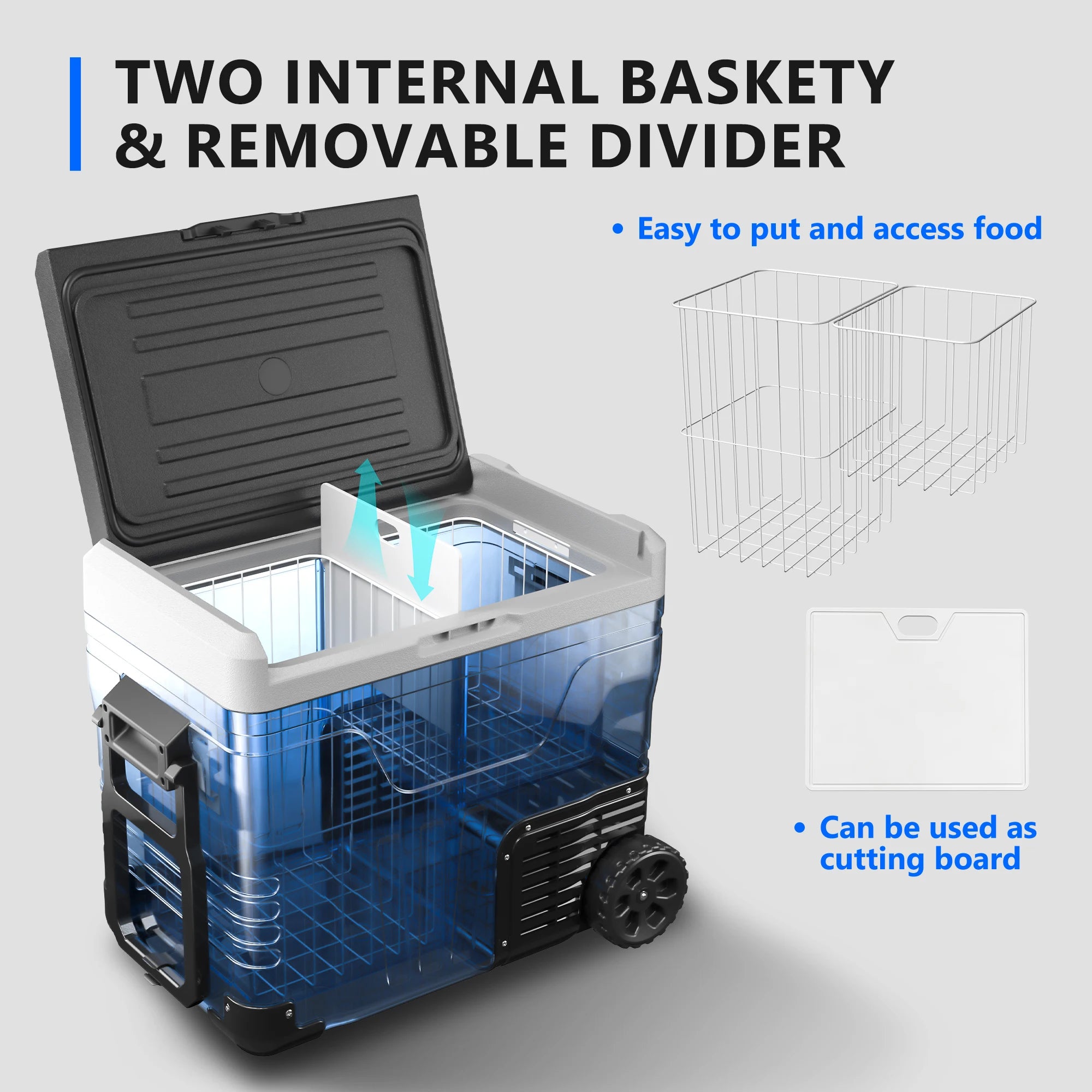 SIMZLIFE 35/50L Car Refrigerator, 12V/24V,110-240V,Portable Freezer,-4℉~68℉ Fridge with Wheel and Basket,For Travel,Camping,RV