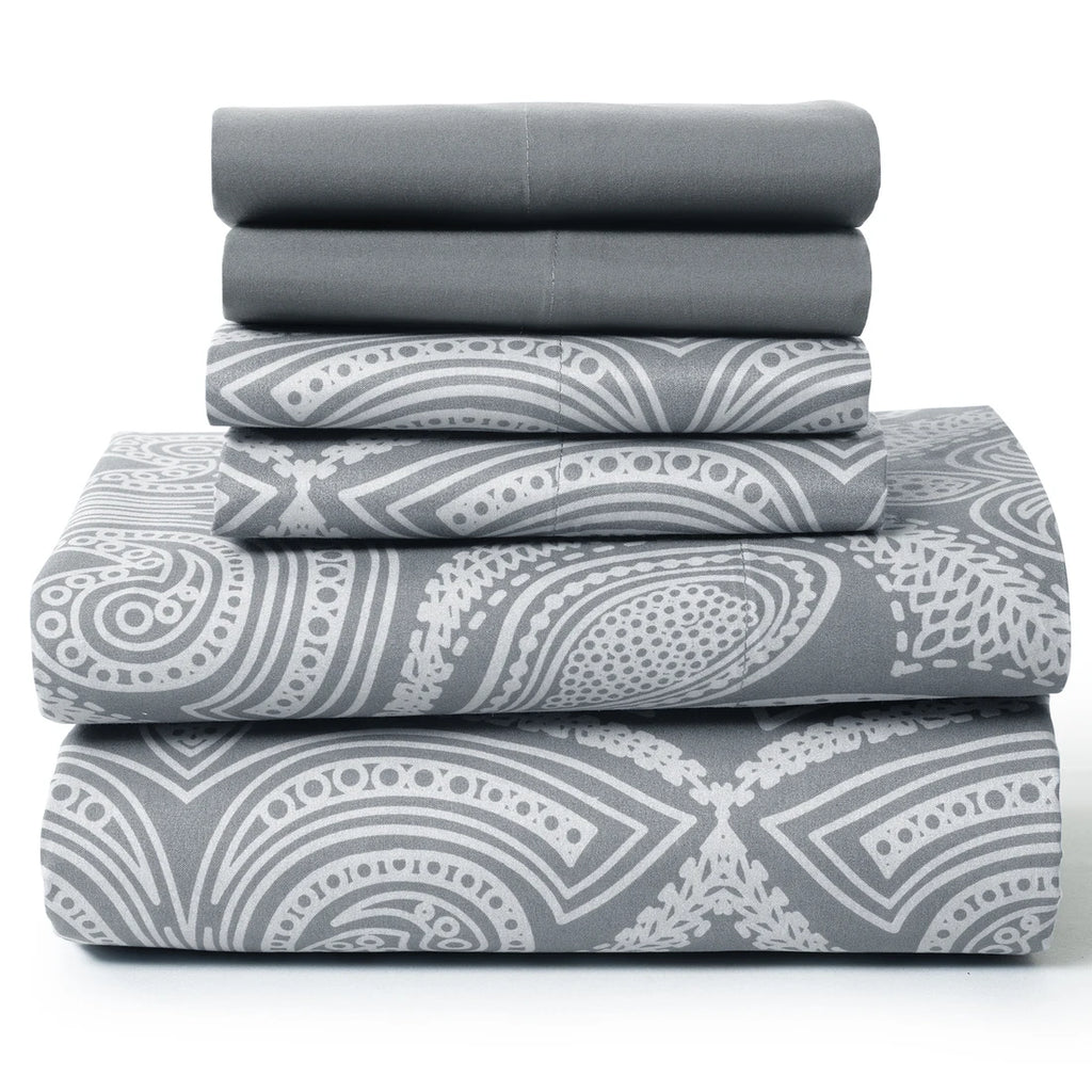 Lux Decor 6Pc Paisley Sheet Set – Soft Microfiber, Wrinkle-Free, Luxurious Printed Bed Sheets