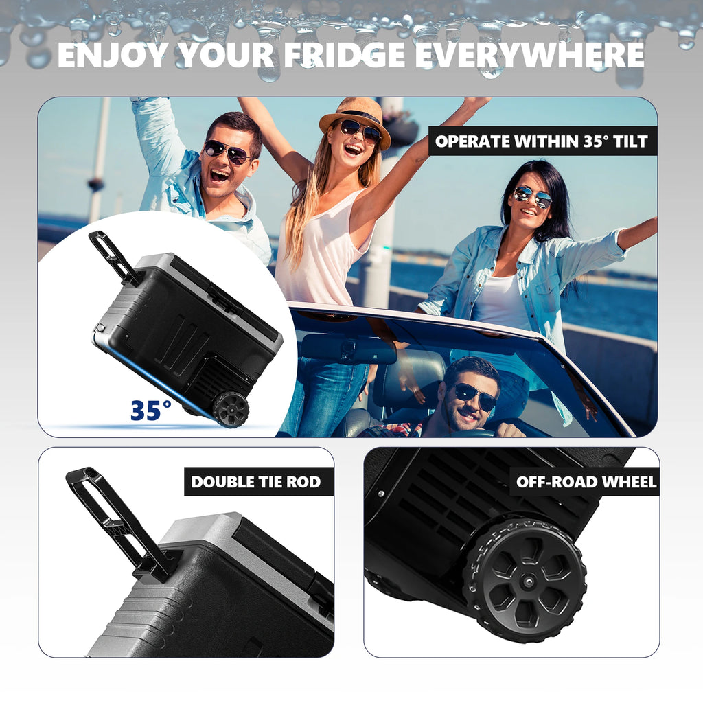 SIMZLIFE 35/50L Car Refrigerator, 12V/24V,110-240V,Portable Freezer,-4℉~68℉ Fridge with Wheel and Basket,For Travel,Camping,RV