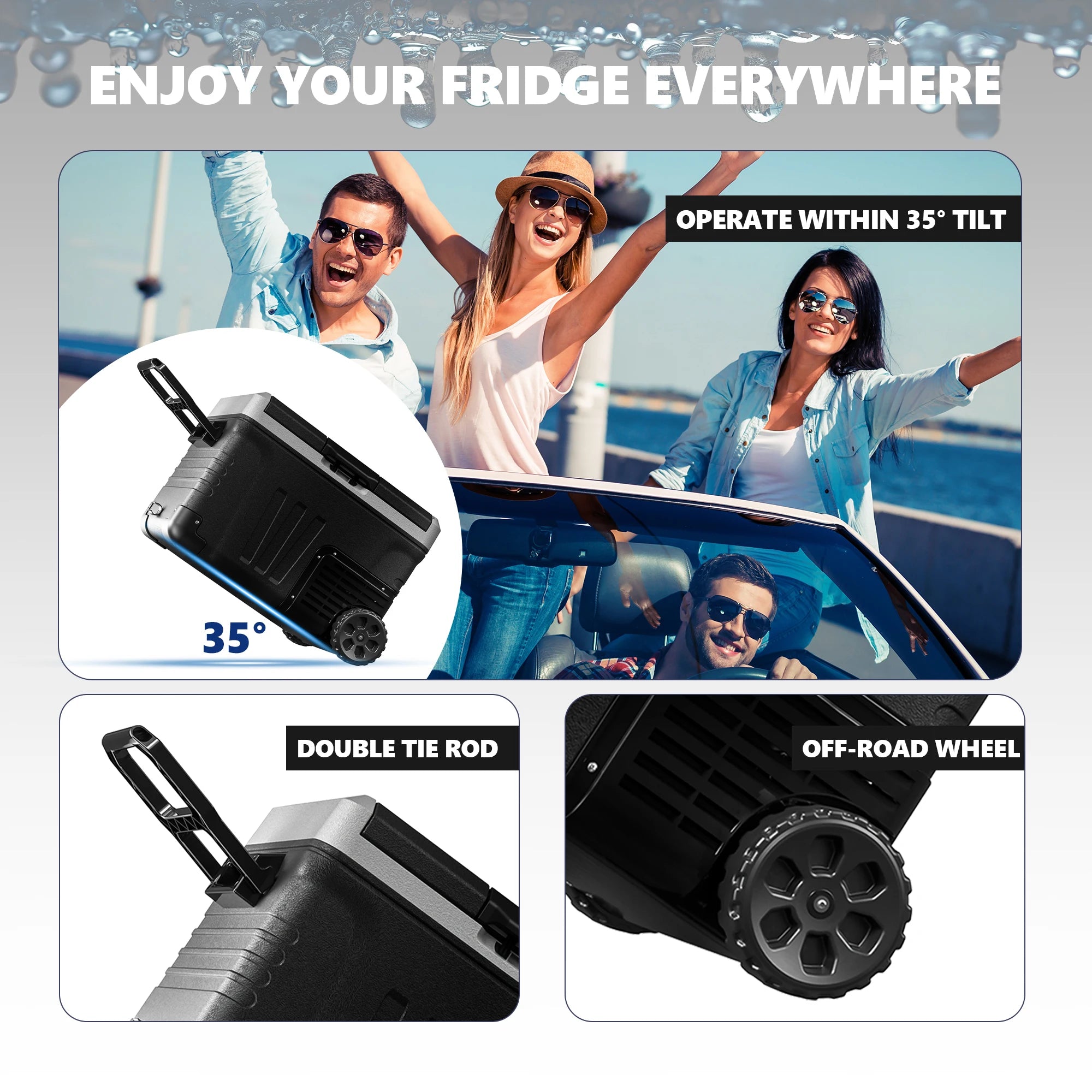 SIMZLIFE 35/50L Car Refrigerator, 12V/24V,110-240V,Portable Freezer,-4℉~68℉ Fridge with Wheel and Basket,For Travel,Camping,RV