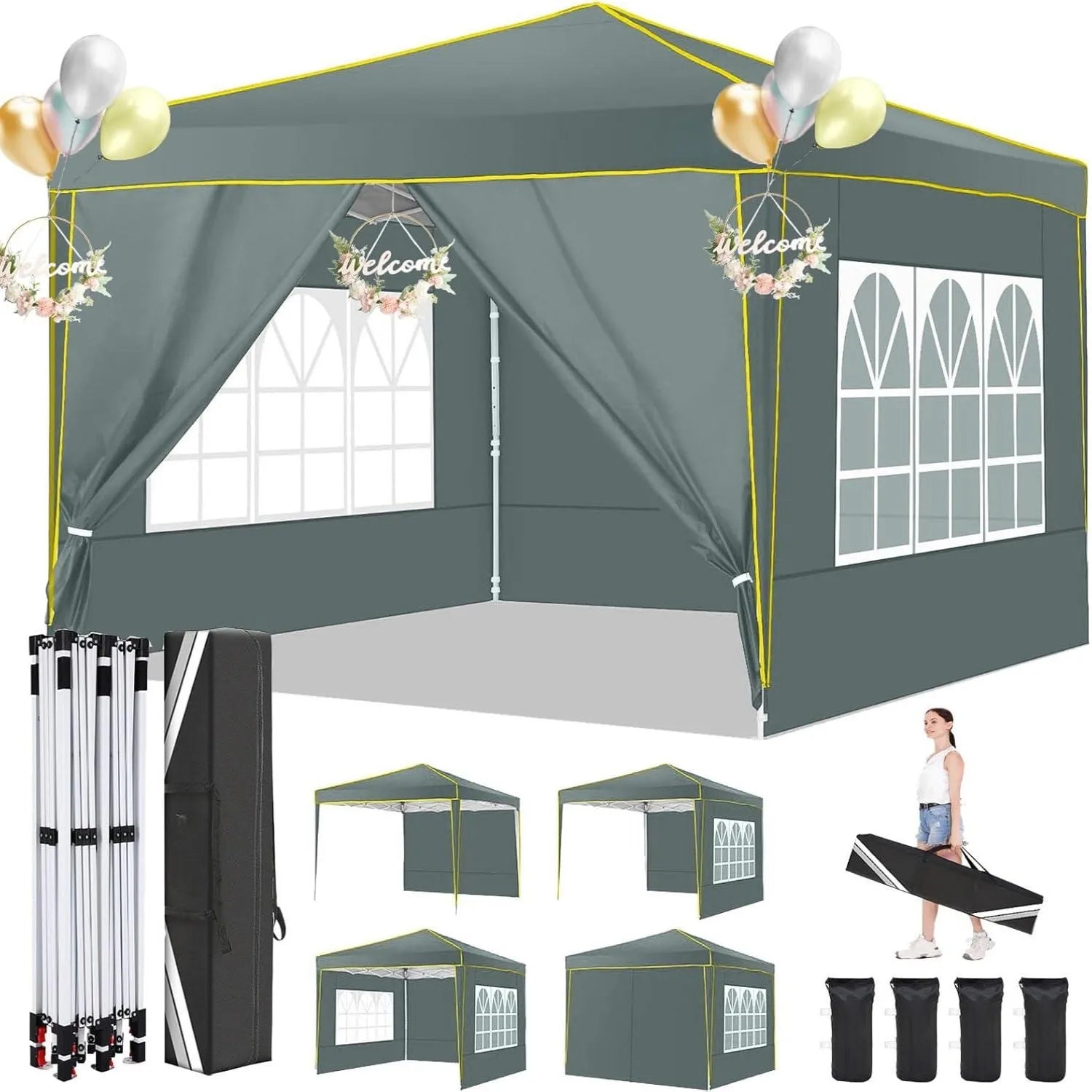 10x10ft Premium Event Canopy with Modular Walls, Heavy Duty Pop Up Tent with Reinforced Frame, Commercial Grade Outdoor Shelter